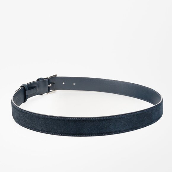 Loro Piana Alsavel Navy Suede Palladium Buckle Belt - Picture 2 of 8